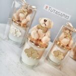 Ayıcık Süslemeli Baş Harf Yazılı Cam Şişe Hediyelik Mum