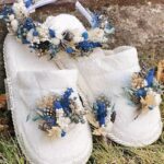 Örgü Taban Mavi Tonları Lohusa Taç Terlik