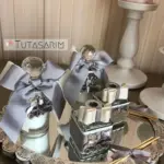 Gümüş Kurdeleli Cam Mum ve Tütsü Bebek Hediyeliği