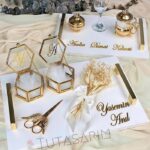 Mermer Görünümlü Zarif Tasarım 2'li Söz Nisan Tepsisi Seti