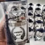 Lacivert Püskül Detaylı Cam Şişe Bebek Hediyelik Mum