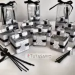 Gri Siyah Kurdele Süslü Cam Şişe Bebek Hediyelik Tütsü