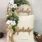 Ayıcıklı Pamuk Detaylı Kasnak Yastık ve Kapı Süsü Seti