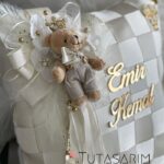 Ayıcık Beyaz Süsleme Kurdele Detaylı Takı Yastığı