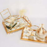 Dalga Kafes Tasarımlı Gül Ve Tüy Detaylı 2'Li Söz Nişan Tepsi Seti