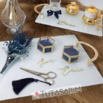 Mermer Görünüm Çiçek Detaylı 2'Li Söz Nişan Tepsi Set