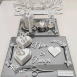 Gümüş Pırlanta Tasarımlı 3'lü Söz Nişan Tepsisi Seti