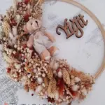 Kasnak Üzerine Kıyafet Ayıcıklı İsim Yazılı Bebek Kapı Süsü