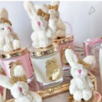 Tavşan süslemeli cam mumluk