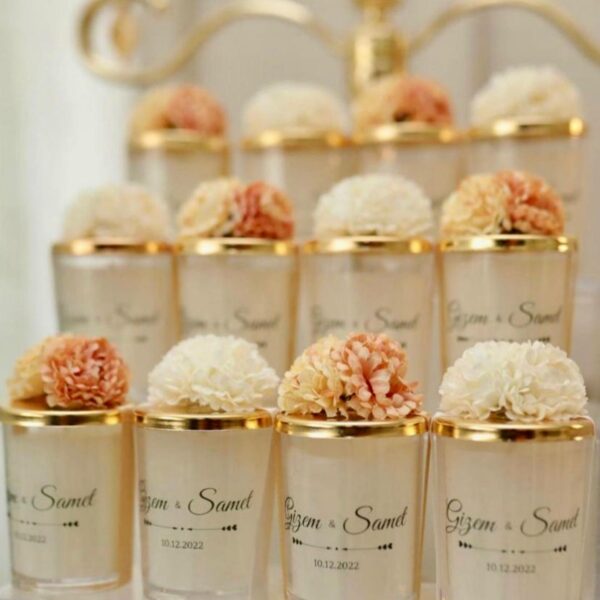 Çİçek tasarımlı cam mumluk 001