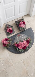 Pembe çiçek detayli LÜKS 4 LÜ PASPAS SET